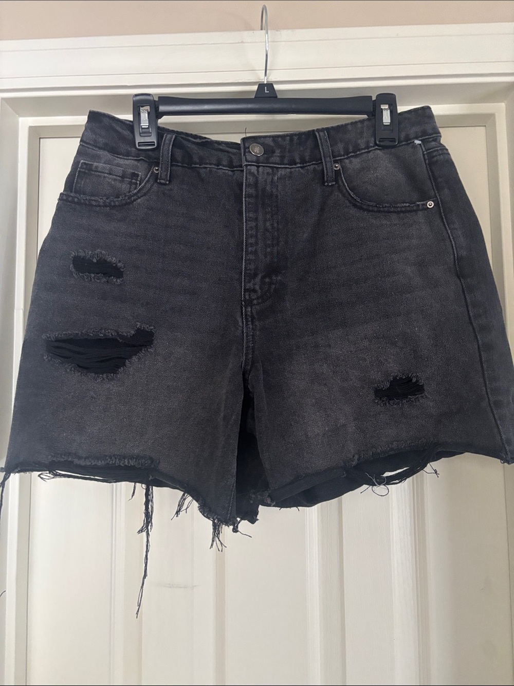 7 For All Mankind Black Distressed Cutoff Jean Shorts